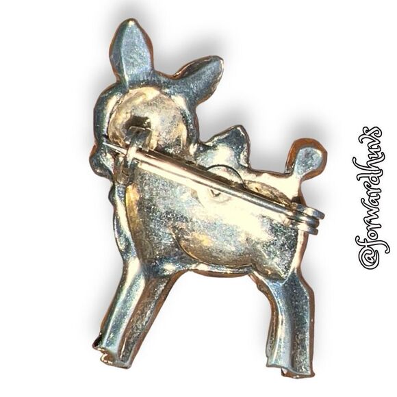 Small Deer Pin Brooch with Rhinestone Eyes & Blue Enamel Bow - Picture 4 of 10